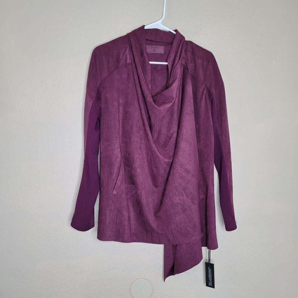 BlankNYC Suede Jacket Womens Medium Purple Stretch Drape Front Asymmetrical Zip